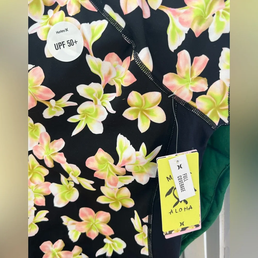 NWT Hurley X Carissa Moore collab. Plumeria long sleeve one piece surf suit. Blk - Picture 3 of 5
